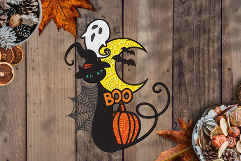 3D SVG Layered Halloween, Pumpkin SVG, Moon SVG. 3D Paper Elinorka 
