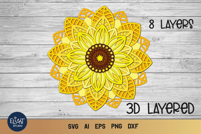 3d SVG Layered Sunflower, Fall SVG, Mandala SVG. 3D Paper Elinorka 