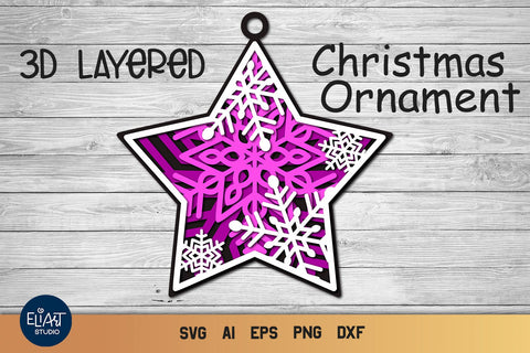 3d SVG Ornament, Layered SVG Christmas Star, Ornaments SVG. SVG Elinorka 