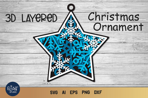 3d SVG Ornament, Layered SVG Christmas Star, Star Ornament SVG. 3D Paper Elinorka 