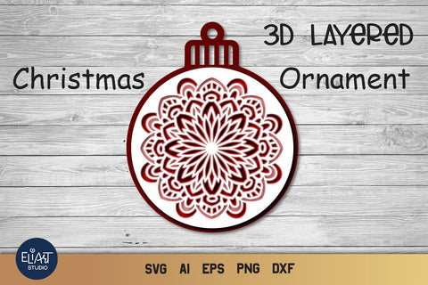 3d SVG Ornament, Layered SVG Mandala, Christmas Ornaments. 3D Paper Elinorka 