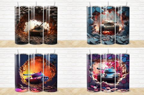 3D Tank Cracked Hole Tumbler Bundle Sublimation Regulrcrative 
