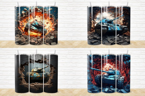 3D Tank Cracked Hole Tumbler Bundle Sublimation Regulrcrative 