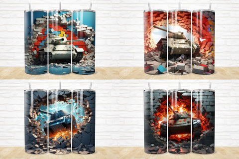 3D Tank Cracked Hole Tumbler Bundle Sublimation Regulrcrative 