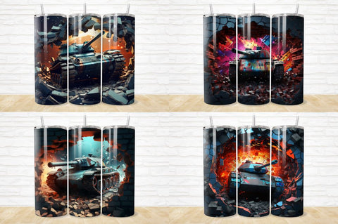 3D Tank Cracked Hole Tumbler Bundle Sublimation Regulrcrative 