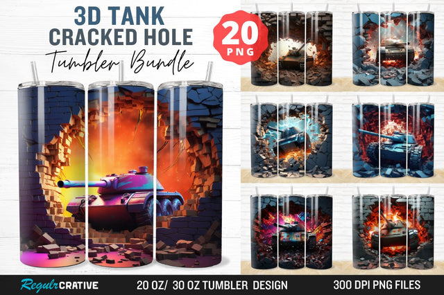 3D Tank Cracked Hole Tumbler Bundle Sublimation Regulrcrative 