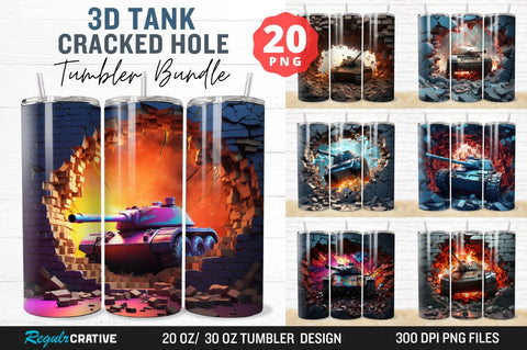 3D Tank Cracked Hole Tumbler Bundle Sublimation Regulrcrative 