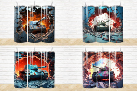 3D Tank Cracked Hole Tumbler Bundle Sublimation Regulrcrative 