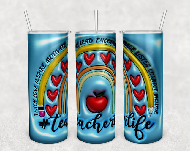 3D Teacher Life Tumbler Wrap, 20oz Skinny Tumbler Sublimation Design, Puffy Teacher Life Tumbler PNG Sublimation HappyDesignStudio 