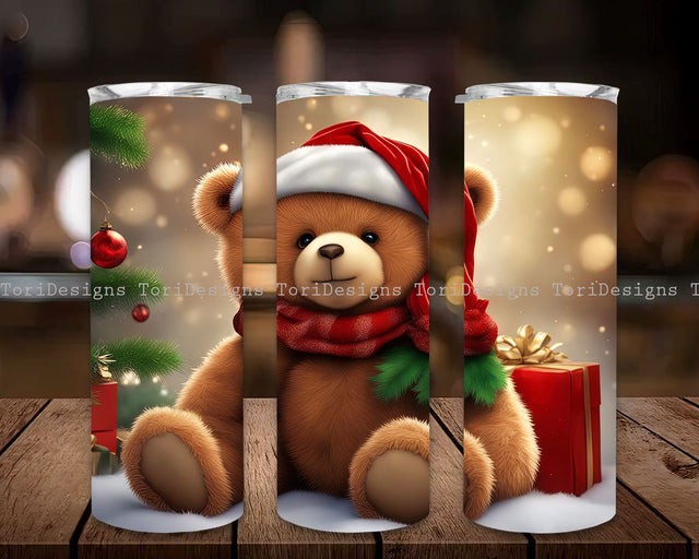 3D Teddy Bear Seamless Sublimation Tumbler, Christmas Teddy Bear Tumbler Wrap, Teddy Bear Seamless Sublimation Tumbler Wrap PNG, Baby Animal Skinny Tumbler Wrap Sublimation ToriDesigns 