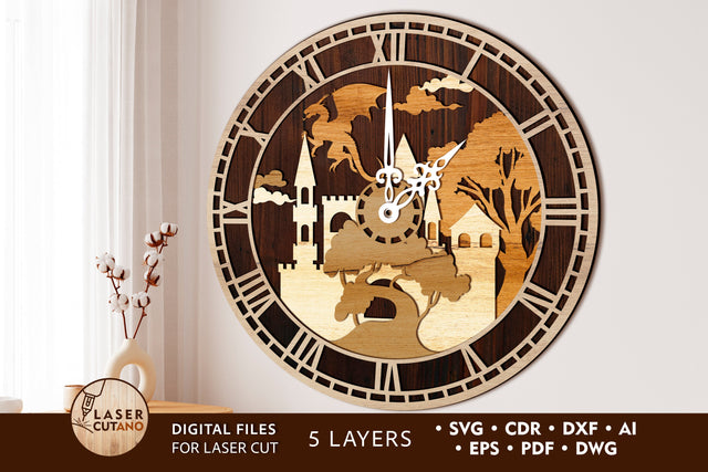 3D Template WATCH Laser Cut Wall Decor SVG LaserCutano 