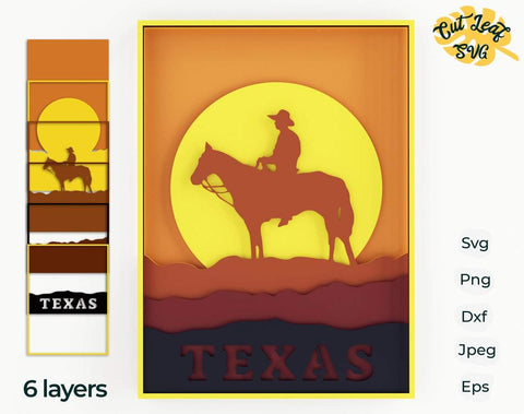 3d Texas layered svg, western svg, texas svg, laser cut file, cnc files for wood, cowboys svg, country svg, shadowbox svg, Glowforge SVG CutLeafSvg 