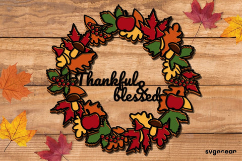 3D Thankful Blessed Wreath Svg SVG SvgOcean 