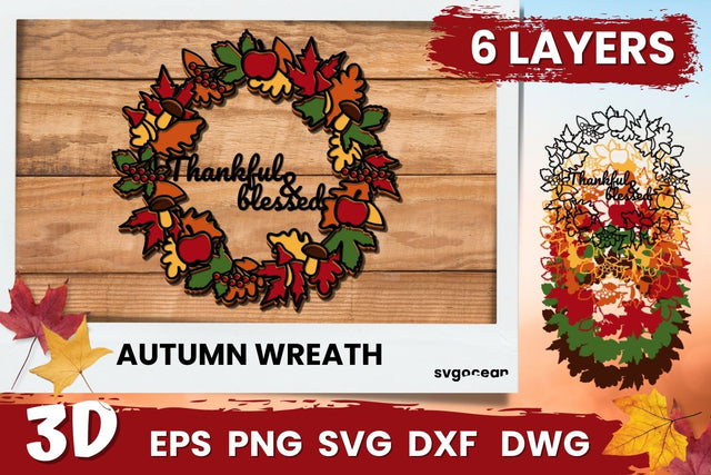 3D Thankful Blessed Wreath Svg SVG SvgOcean 