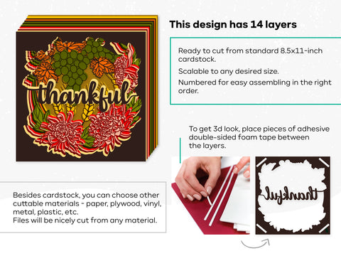 3D Thankful svg - Shadow box svg, Thanksgiving svg, 3d svg, Fall svg, Thankful svg 3D Paper CutLeafSvg 