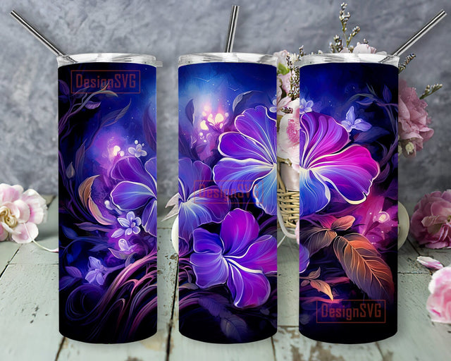 3D The Purple Flowers 20oz Skinny Tumbler Png, Colorful Flowers Tumbler, Floral Tumbler Wrap Design, Seamless Purple Flowers Tumbler Wrap Sublimation DesignSVG 