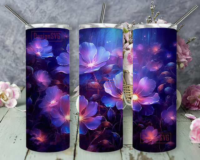 3D The Purple Flowers 20oz Skinny Tumbler Png, Colorful Flowers Tumbler, Floral Tumbler Wrap Design, Seamless Purple Flowers Tumbler Wrap Sublimation DesignSVG 