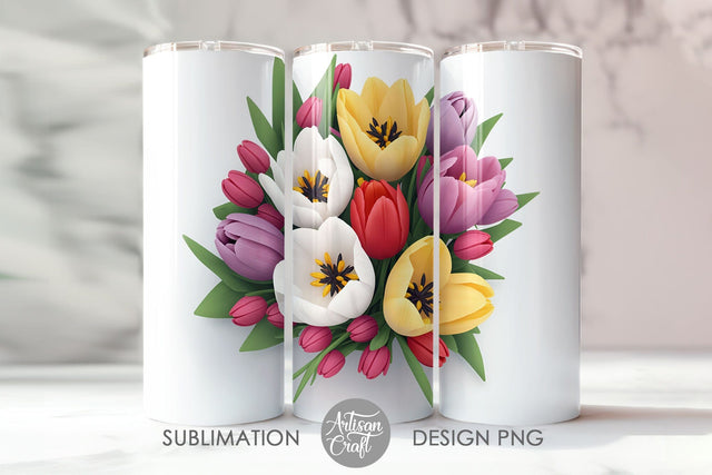 3D Tulip tumbler wrap, 20oz tumbler wrap Sublimation Artisan Craft SVG 