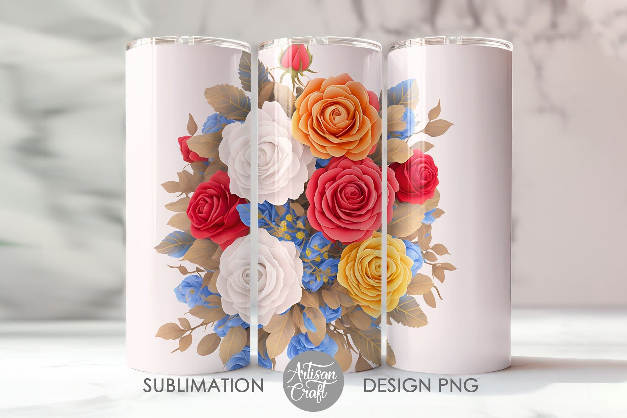 Pink 3D Daisy Tumbler Wrap  20oz Tumbler Sublimation Design - So