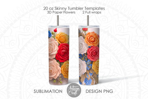 3d tumbler design, 3d roses, 20oz tumbler wrap Sublimation Artisan Craft SVG 