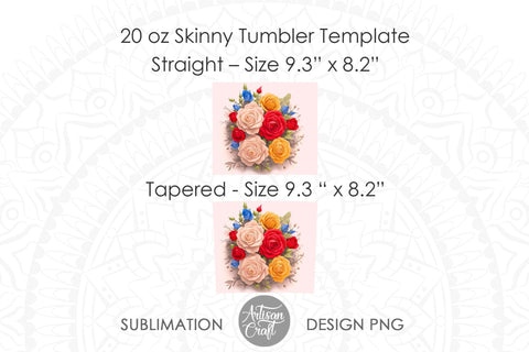 3d tumbler design, 3d roses, 20oz tumbler wrap Sublimation Artisan Craft SVG 