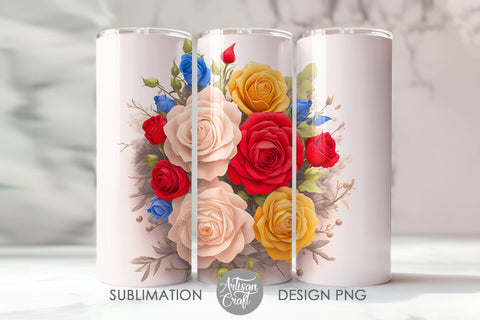 3d tumbler design, 3d roses, 20oz tumbler wrap Sublimation Artisan Craft SVG 