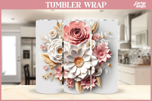 3d Tumbler Sublimation Wrap | 3d Flowers Tumbler Wrap Sublimation Carla C Designs 