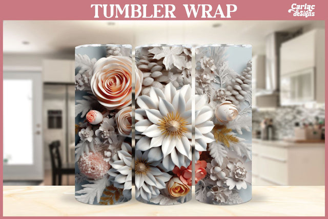 3d Tumbler Sublimation Wrap | 3d Flowers Tumbler Wrap Sublimation Carla C Designs 