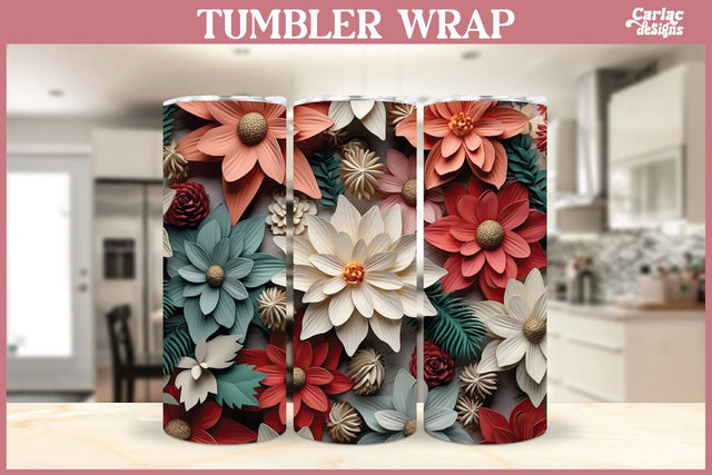 3d Tumbler Sublimation Wrap | 3d Flowers Tumbler Wrap Sublimation Carla C Designs 