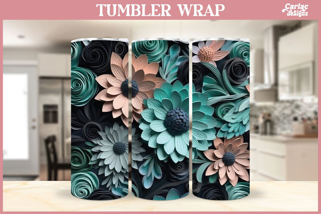 3d Tumbler Sublimation Wrap, 3d Flowers Tumbler Wrap