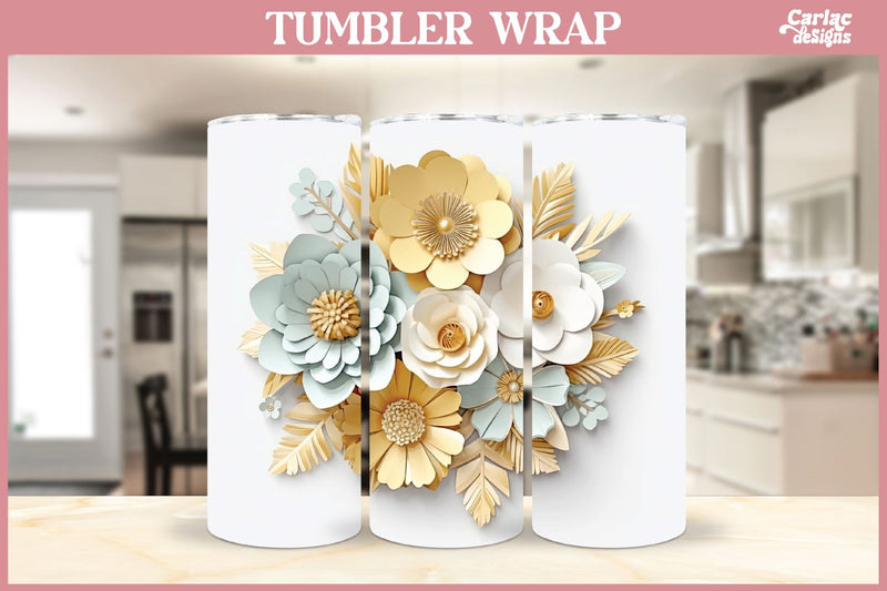 3d Tumbler Sublimation Wrap | 3d Flowers Tumbler Wrap Sublimation Carla C Designs 