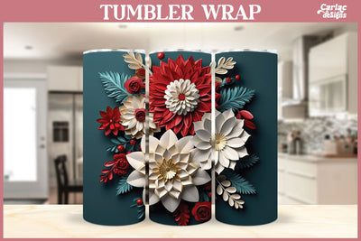 3d Tumbler Sublimation Wrap | 3d Flowers Tumbler Wrap Sublimation Carla C Designs 