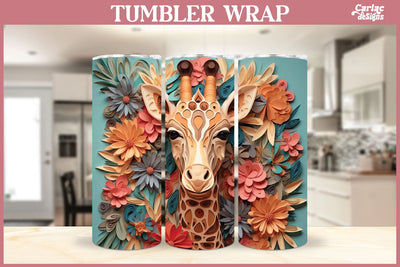 3d Tumbler Sublimation Wrap | 3d Giraffe Sublimation Wrap Sublimation Carla C Designs 