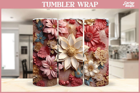 3d Tumbler Sublimation Wrap Bundle | 3d Flowers Tumbler Wrap Sublimation Carla C Designs 