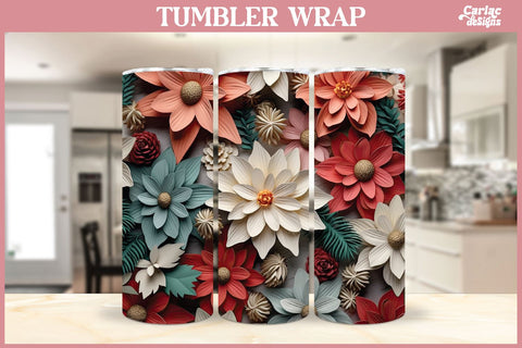 3d Tumbler Sublimation Wrap Bundle | 3d Flowers Tumbler Wrap Sublimation Carla C Designs 