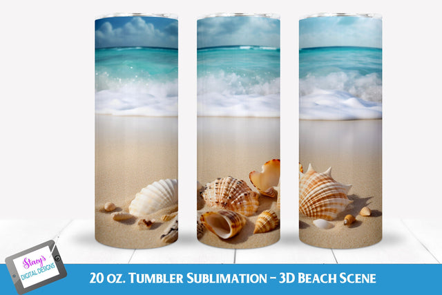 3D Tumbler Wrap | 3D Beach Tumbler | 20 oz Skinny Tumbler Sublimation Stacy's Digital Designs 
