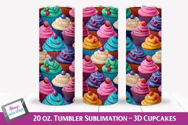 3D Tumbler Wrap | 3D Cupcake Tumbler | 20 oz Skinny Tumbler Sublimation Stacy's Digital Designs 