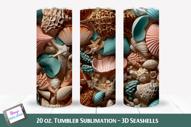 3D Tumbler Wrap | 3D Seashell Tumbler | 20 oz. Skinny Tumbler Sublimation Stacy's Digital Designs 