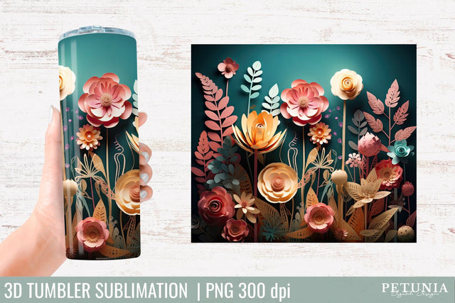 3D Tumbler Wrap | 3D Tumbler Designs Sublimation Petunia Digital Design 