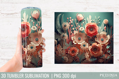 3D Tumbler Wrap | 3D Tumbler Designs Sublimation Petunia Digital Design 