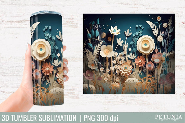 3D Tumbler Wrap | 3D Tumbler Designs Sublimation Petunia Digital Design 