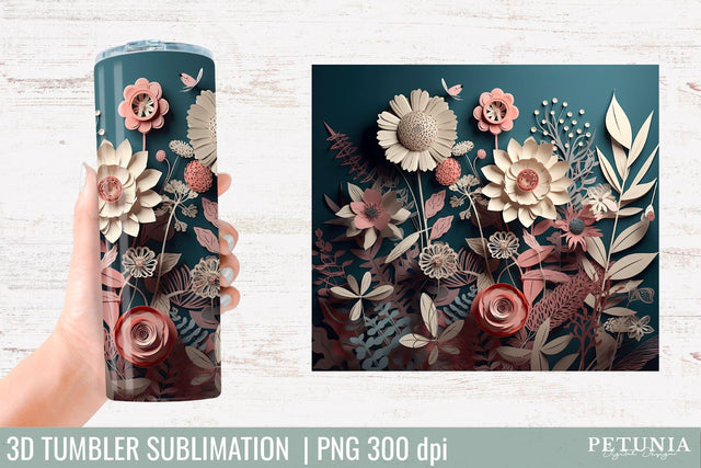 3D Tumbler Wrap | 3D Tumbler Designs Sublimation Petunia Digital Design 