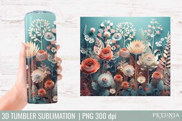 3D Tumbler Wrap | 3D Tumbler Designs Sublimation Petunia Digital Design 