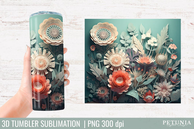 3D Tumbler Wrap | 3D Tumbler Designs Sublimation Petunia Digital Design 