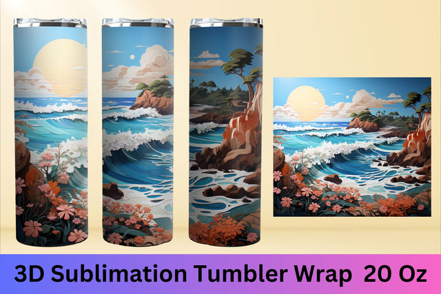 3d tumbler wrap beach | 20 Oz Tumbler | Summer Sublimation FloridPrintables 