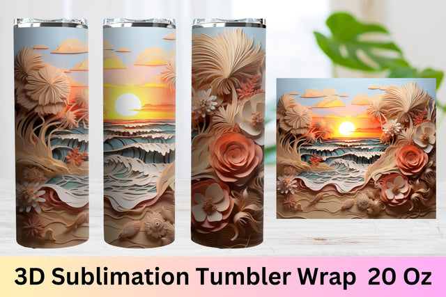 3d tumbler wrap beach | 3D Beach Sublimation Design | Summer Sublimation FloridPrintables 