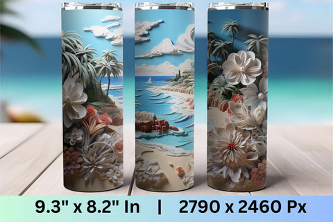 3d tumbler wrap beach | 3d Beach Tumbler Wrap Sublimation FloridPrintables 