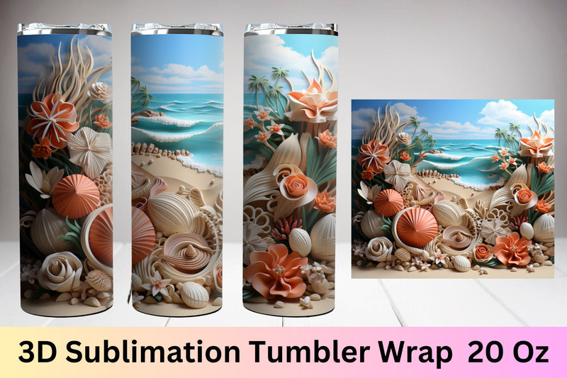 3d tumbler wrap beach | 3d Beach Tumbler Wrap Sublimation FloridPrintables 