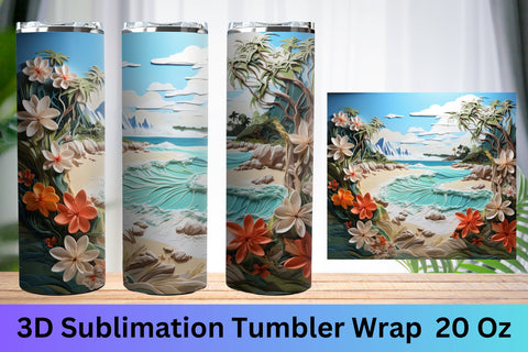 3d tumbler wrap beach | 3d Beach Tumbler Wrap Sublimation FloridPrintables 