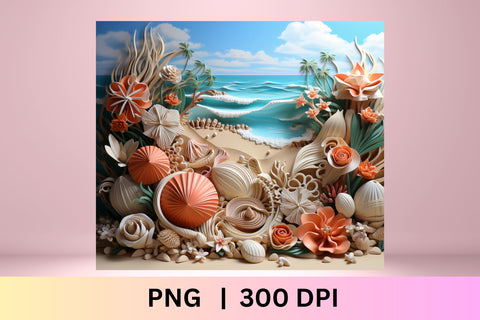 3d tumbler wrap beach | 3d Beach Tumbler Wrap Sublimation FloridPrintables 